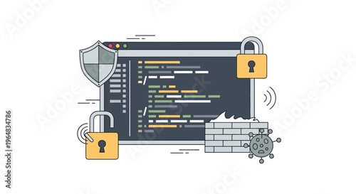 Computer Security Coding Technology Concept. Vector Illustrations. EPS Editable