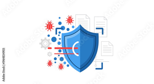 Blue shield with white symbol protection. Vector Illustrations. EPS Editable