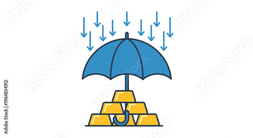 Blue umbrella over gold bars protection. Vector Illustrations. EPS Editable