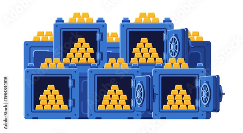 Blue toy boxes with gold coins. Vector Illustrations. EPS Editable