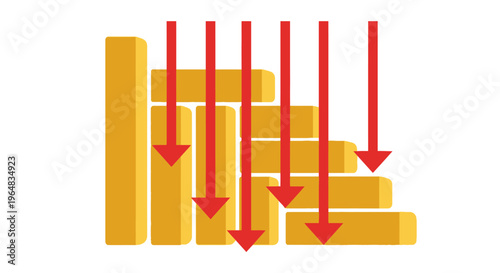 Business graph with red arrows decreasing. Vector Illustrations. EPS Editable