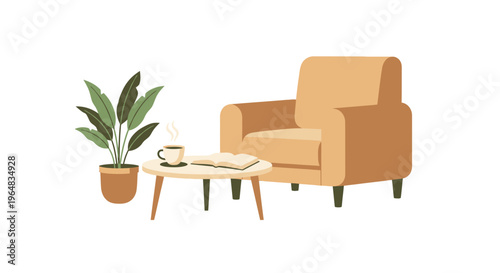 Brown Armchair Furniture Home Decor. Vector Illustrations. EPS Editable