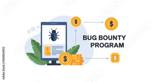 Bug Bounty Program on Computer Screen. Vector Illustrations. EPS Editable