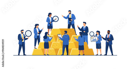 Business people collecting gold coins. Vector Illustrations. EPS Editable