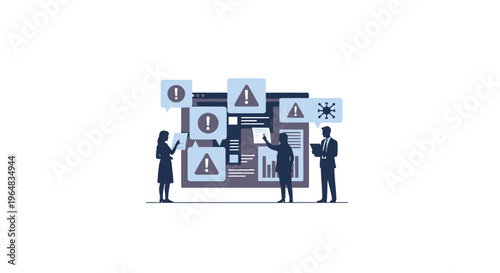 Business people discuss cyber security threat. Vector Illustrations. EPS Editable