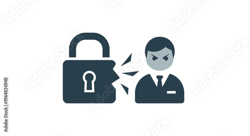 Businessman breaking security lock icon. Vector Illustrations. EPS Editable