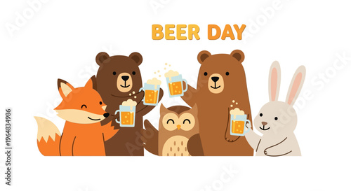 Cartoon animals drinking beer together. Vector Illustrations. EPS Editable