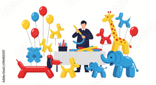 Colorful balloons and animal shapes. Vector Illustrations. EPS Editable