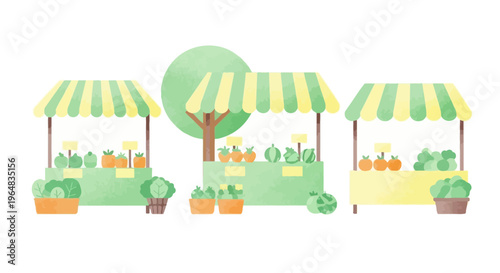 Colorful illustration of market stalls. Vector Illustrations. EPS Editable