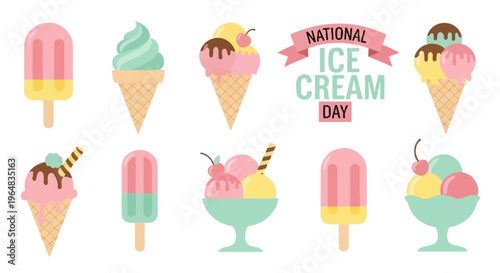 Colorful Ice Cream Treats Displayed. Vector Illustrations. EPS Editable