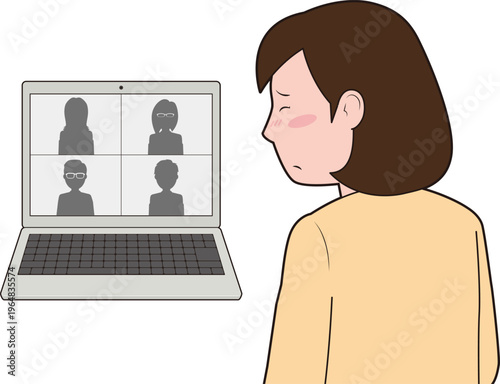 Web会議で照れる女性