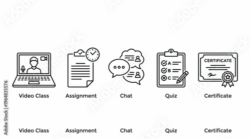 Essential e-learning and online education vector icons set for digital learning process and remote academic activities