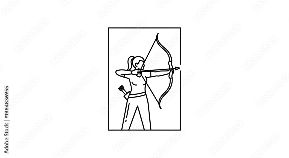 Obraz premium Archer Woman Drawing Bow and Arrow, Target Practice, Sport Silhouette