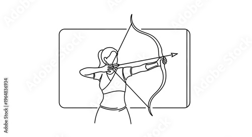 Archer Woman Aiming Bow and Arrow, Silhouette, Sport, Focus, Precision, Target