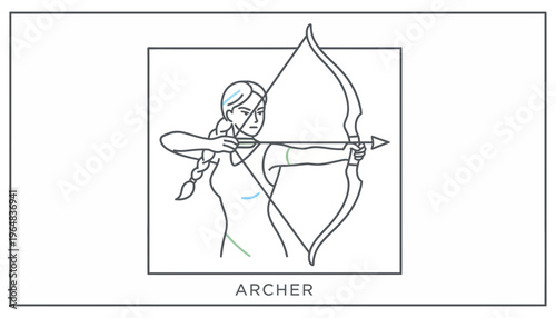 Archer Woman Drawing Bow and Arrow in Target Practice, Focus and Precision