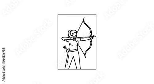 Archer Woman Drawing Bow and Arrow, Target Practice, Sport Silhouette