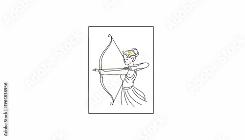 Archer Woman Drawing Bow Arrow Silhouette Vector Illustration