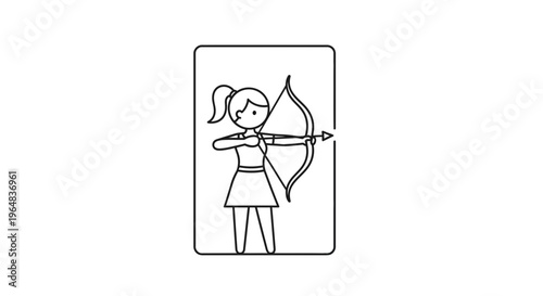 Archer Woman Icon: Silhouette of a girl aiming a bow and arrow, vector illustration