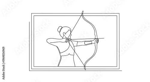 Archer Woman Drawing Bow in Continuous Line Art Style