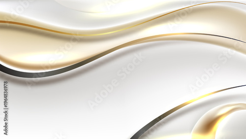 luxury abstract background with flowing white and metallic gold liquid waves and silk texture