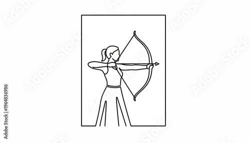 Archer Woman Drawing Bow Arrow Ready to Shoot Target Sport Silhouette