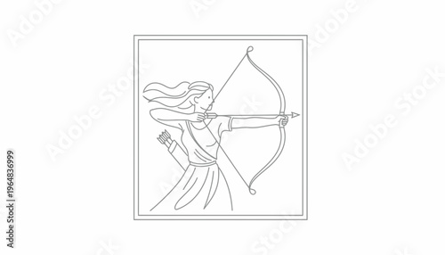 Archer Woman Drawing Bow Arrow Silhouette Line Art