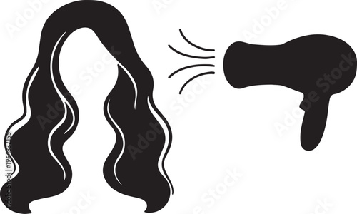 Hair Dryer Blowing Air Onto Long Wavy Hair