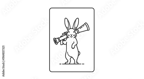 Funny rabbit holding a bazooka, cartoon style illustration
