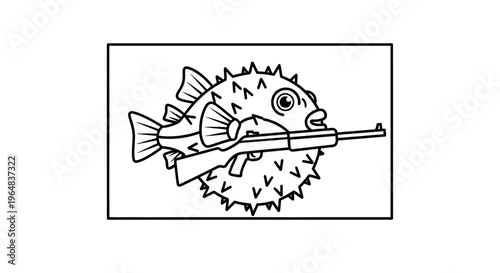 Funny Pufferfish Holding Shotgun Cartoon