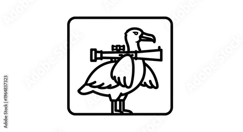 Funny Seagull with Rocket Launcher Icon, Cartoon Style