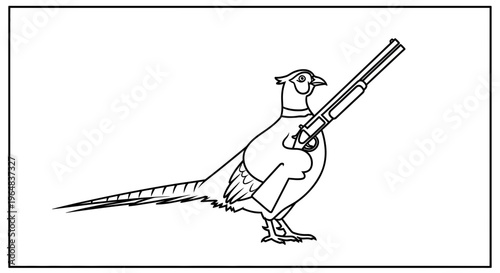 Funny Pheasant Holding Shotgun, Cartoon Style