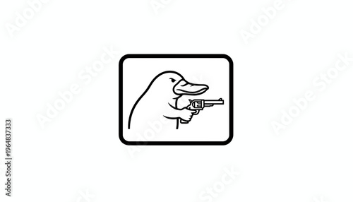 Funny Platypus Holding a Revolver Gun, Cartoon Style