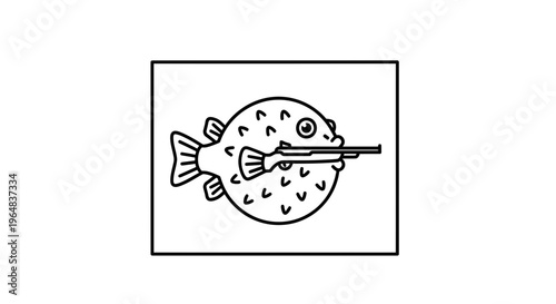 Funny Pufferfish Holding a Cigarette in its Mouth, Cartoon Style
