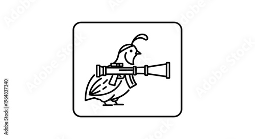 Funny Quail Bird Holding Rocket Launcher Icon, Cartoon Style