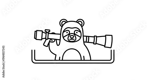 Funny Raccoon Character Holding a Rocket Launcher, Cartoon Style