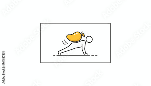 Funny person doing push-ups with mango on back, healthy lifestyle, fitness humor