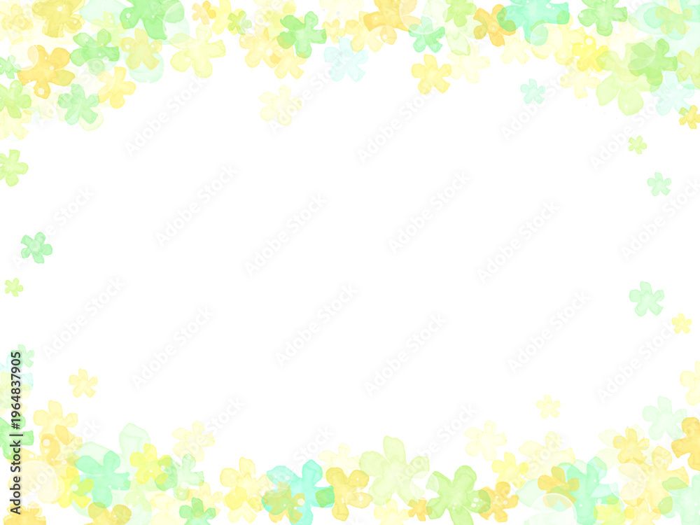 Obraz premium 水彩の草花が彩る四隅のフレーム背景：春の爽やかなコピースペース