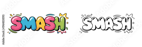 Cartoon Comic Explosion Speech Bubble with Colorful Outline and Bold Smash Text Effect