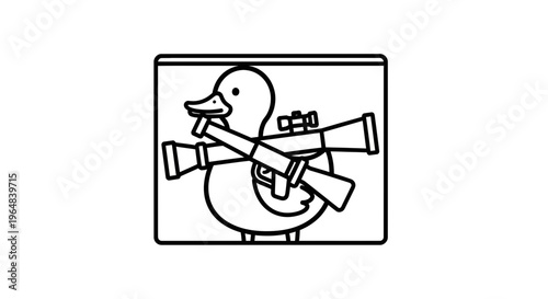 Funny Cartoon Duck Holding Rocket Launchers, Ready for Action