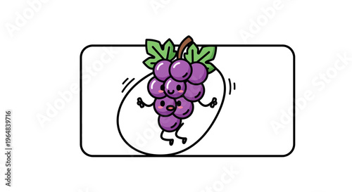 Funny cartoon grape character jumping rope, healthy lifestyle and fitness concept