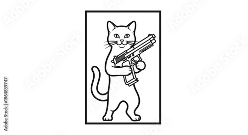 Funny Cat Holding a Gun - Cartoon Style