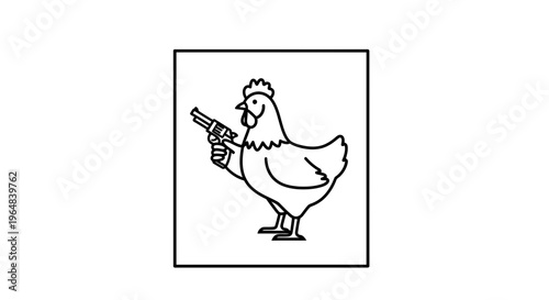 Funny Chicken Holding a Revolver Gun, Cartoon Style