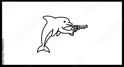 Funny Dolphin Holding a Gun, Cartoon Style