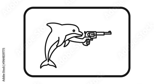 Funny Dolphin Holding a Revolver Gun, Cartoon Style