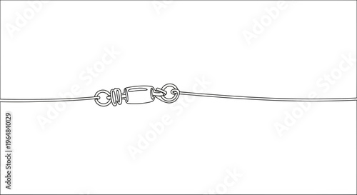 Minimalist single stroke artwork depicting a robust fishing swivel connecting two lines for