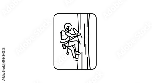 Arborist Climbing Tree with Tools, Arboriculture Icon