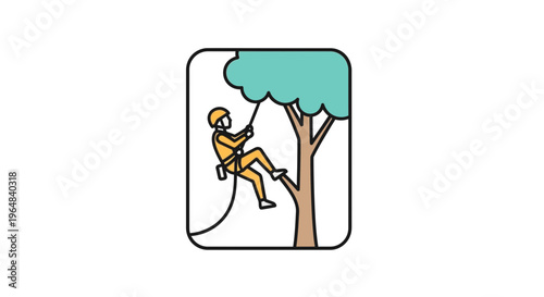 Arborist Climbs Tree with Rope and Harness, Arboriculture Safety Gear, Outdoor Activity