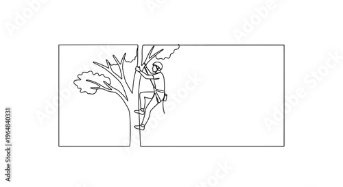Arborist Climbs Tree with Rope and Harness, Arboriculture, Tree Care, Outdoor Activity