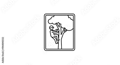 Arborist Climbs Tree Icon, Tree Care Service Symbol, Outdoor Work