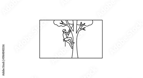 Arborist Climbs Tree with Rope, Arboriculture, Tree Care, Outdoor Activity